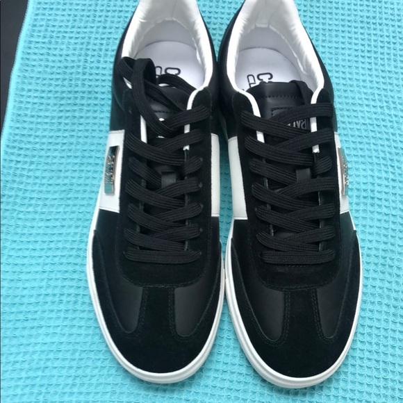 Cavalli Class Black and White Sneakers Sleek Low-Top Design With Bike Toe - Picture 3 of 5